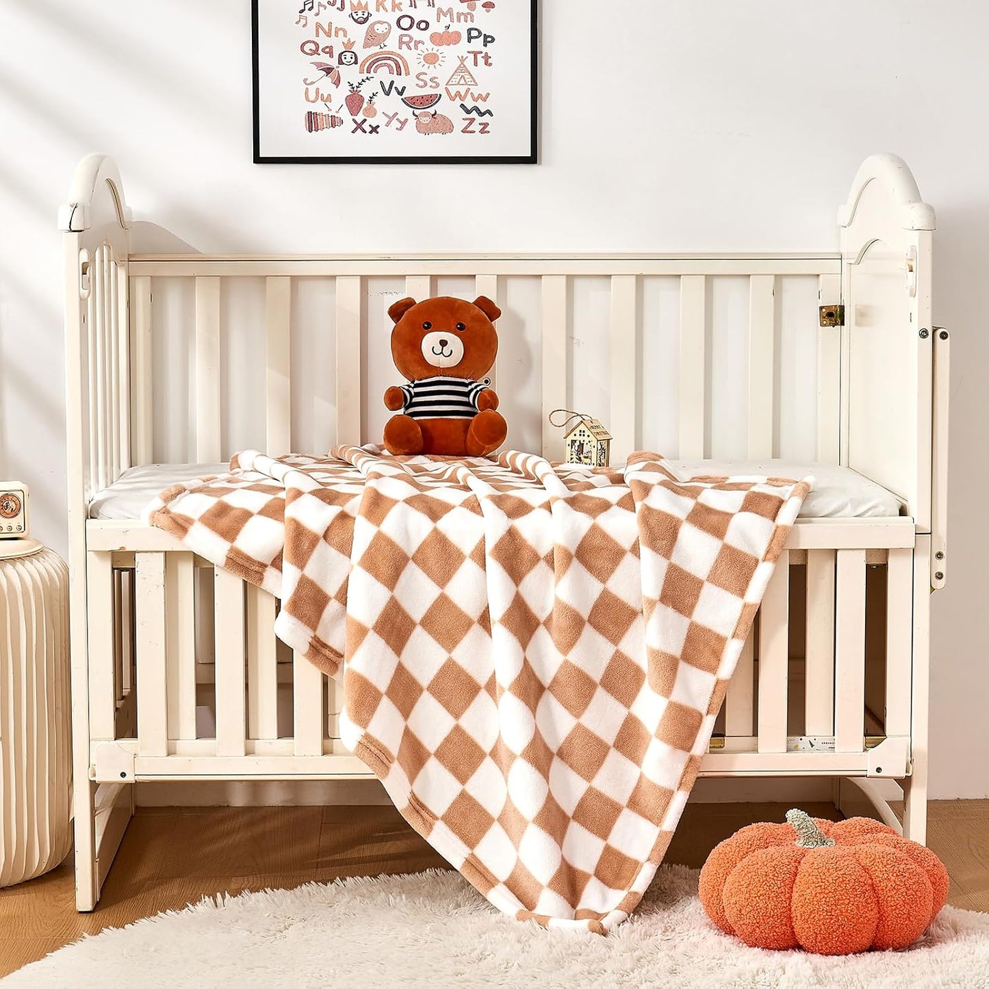 Yurhap Checkered Baby Blanket Fleece Baby Blankets Neutral for Boys Girls, Super Soft Warm