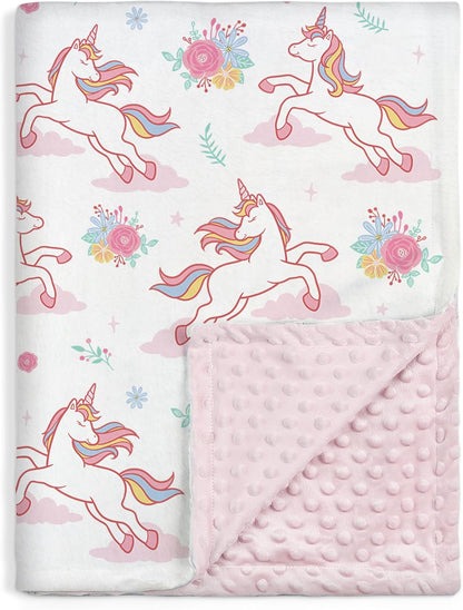 SANDJEST Unicorn Kid Blankets for Girls 30 x 40 - Throw Minky Blanket with Double Layer Dotted