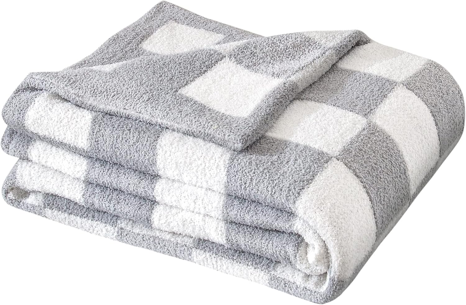 SeaRoomy Checkered Throw Blanket, Soft Cozy Fluffy Reversible Checkerboard Knitted Throw Blanket