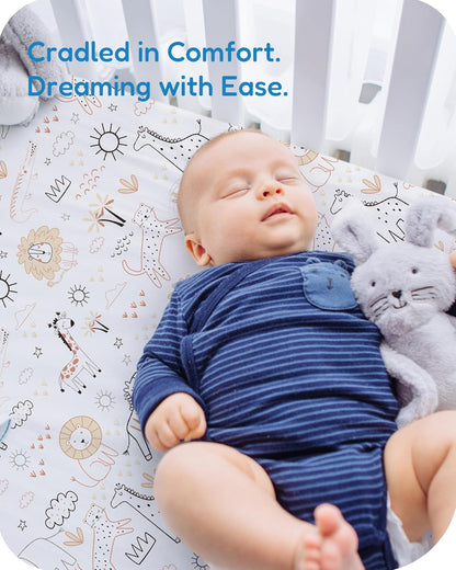 Pack and Play Sheets Fitted, Ultra Soft Orange Cloud and Rainbow Design, Breathable and Soothing
