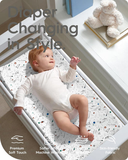 Extra Stretchy Changing Pad Cover, TotBasic Ultra Soft Premium Jersey Knit Changing Pad Sheets, Unisex for Boys Girls, Fits All Standard Changing Tables/Dresser Tops - 2 Pack (Space + Galaxy)