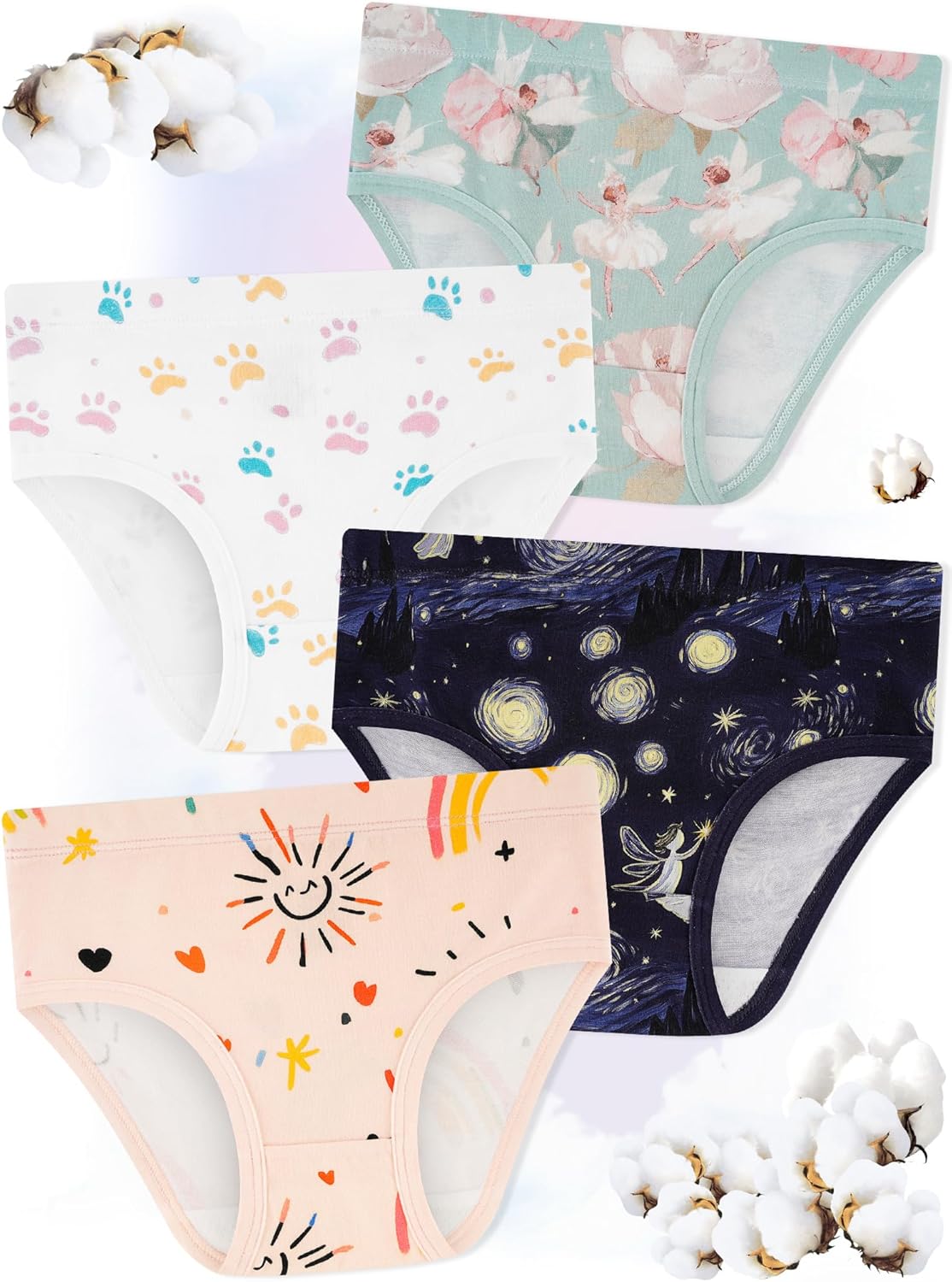 Girls' Underwear,Soft Cotton Tagless Panties for Toddlers' & Little Kids' Comfort,Breathable Briefs,8-Pack