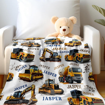 Ship Next Day, Personalized Truck Blanket - Printed in USA, Custom Name Blankets for Kids with