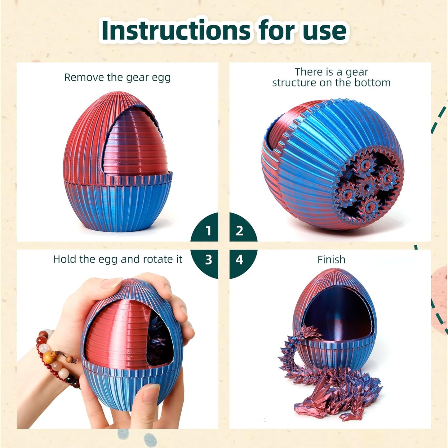 3D Printed Egg with Snake Inside - 24inch Flexible Snake, Cute Rotary Animal Egg, 3D Printed Gift, Figure Decoration, ADHD(Red Mix Blue)