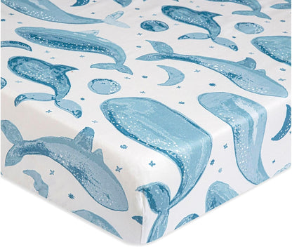 Crane Baby Ocean Crib Sheet, 100% Cotton Fitted Sheet, 28" x 52", Crib Sheets for Boys, Toddler Bed