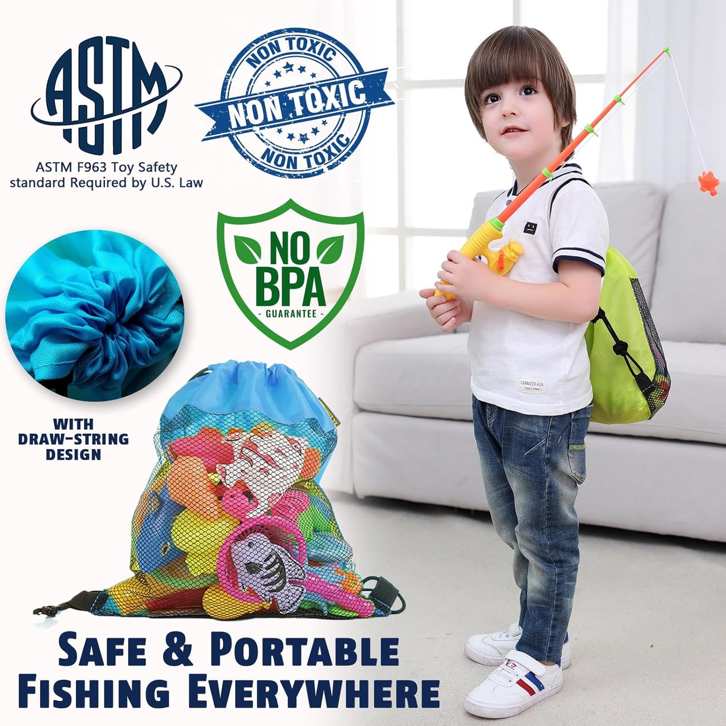 CozyBomB™ Magnetic Fishing Toys Game Set for Kids | Water Table Bathtub Kiddie Pool Party & Pole