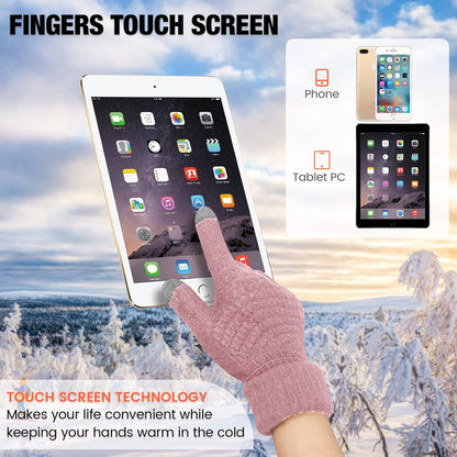 Geyoga 2 Pairs Women's Winter Touch Screen Gloves Soft Warm Fleece Lined Knit Elastic Cuff Winter Texting Gloves