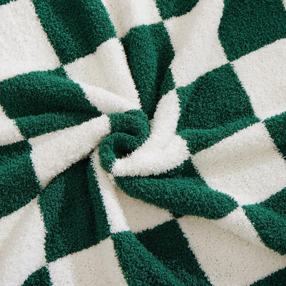 WRENSONGE Checkered Throw Blanket, Avocado Green Soft Cozy Fluffy Warm Hand Made Throw Blankets for