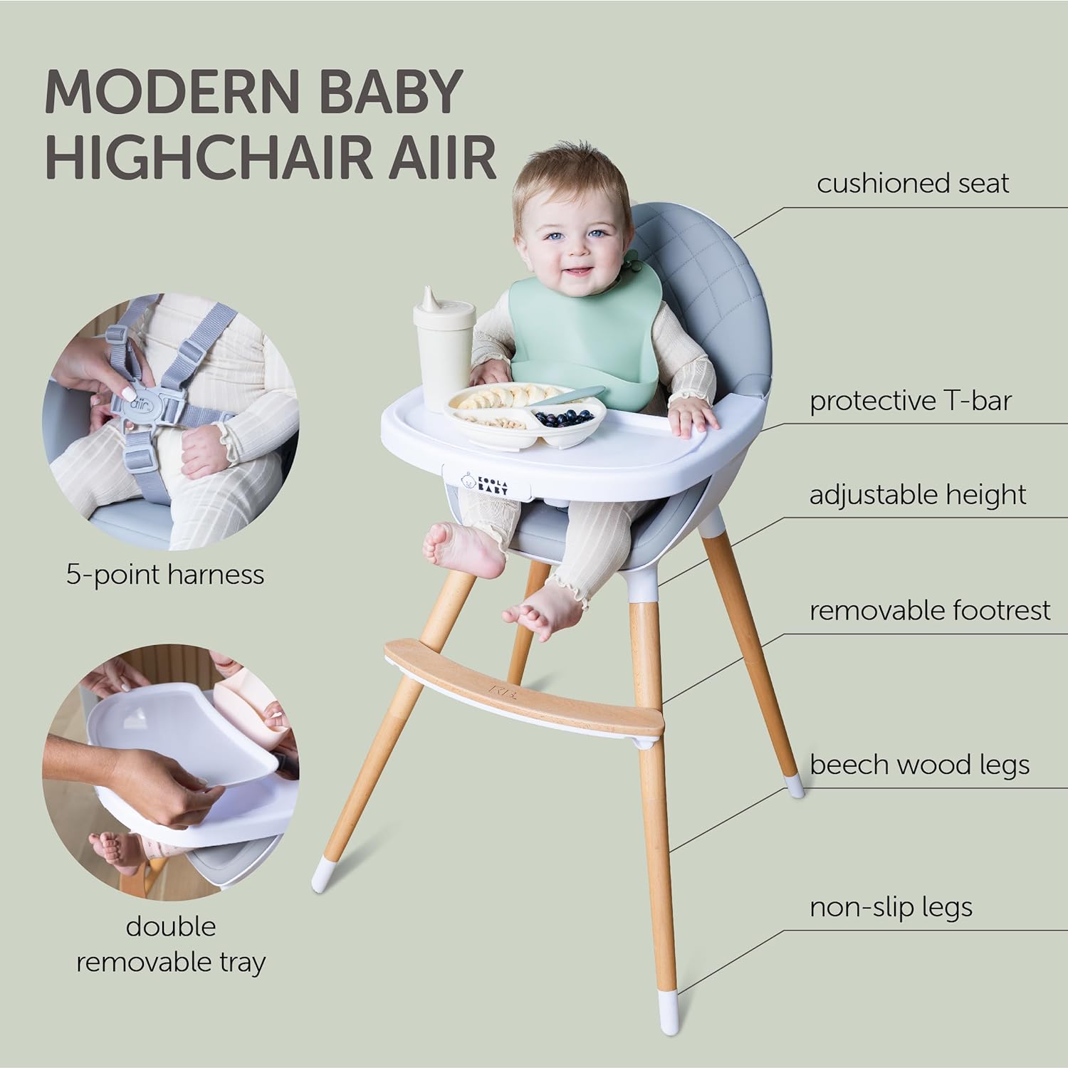 Convertible High Chair for Babies, Toddlers, Kids & Children - Wooden Highchair with Adjustable