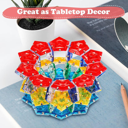 RoomyRoc Magnetic Fidget Sphere - Pentagons Magnets Balls - 12 Piece Set - Crystal Red - Magnet Fidgets Toy - Creativity Beyond Imagination, Inspirational, Recreational, Desk Toys for Adults