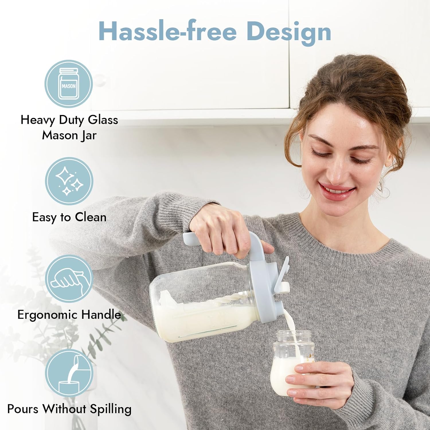 Papablic Glass Breastmilk Pitcher, Formula Mixing Pitcher with Mixing Handle Lid, Wide Mouth Mason