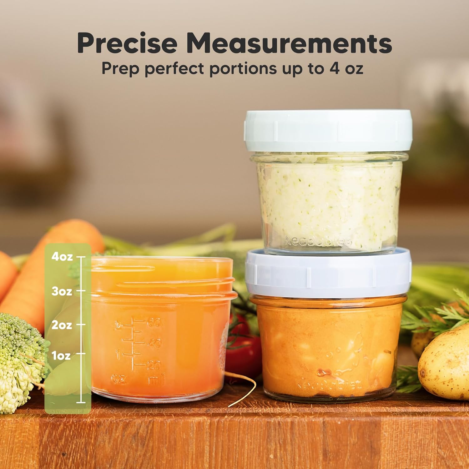 KeaBabies 12pk 4oz Glass Baby Food Containers with Lids - Leak-Proof, Microwavable Small Glass
