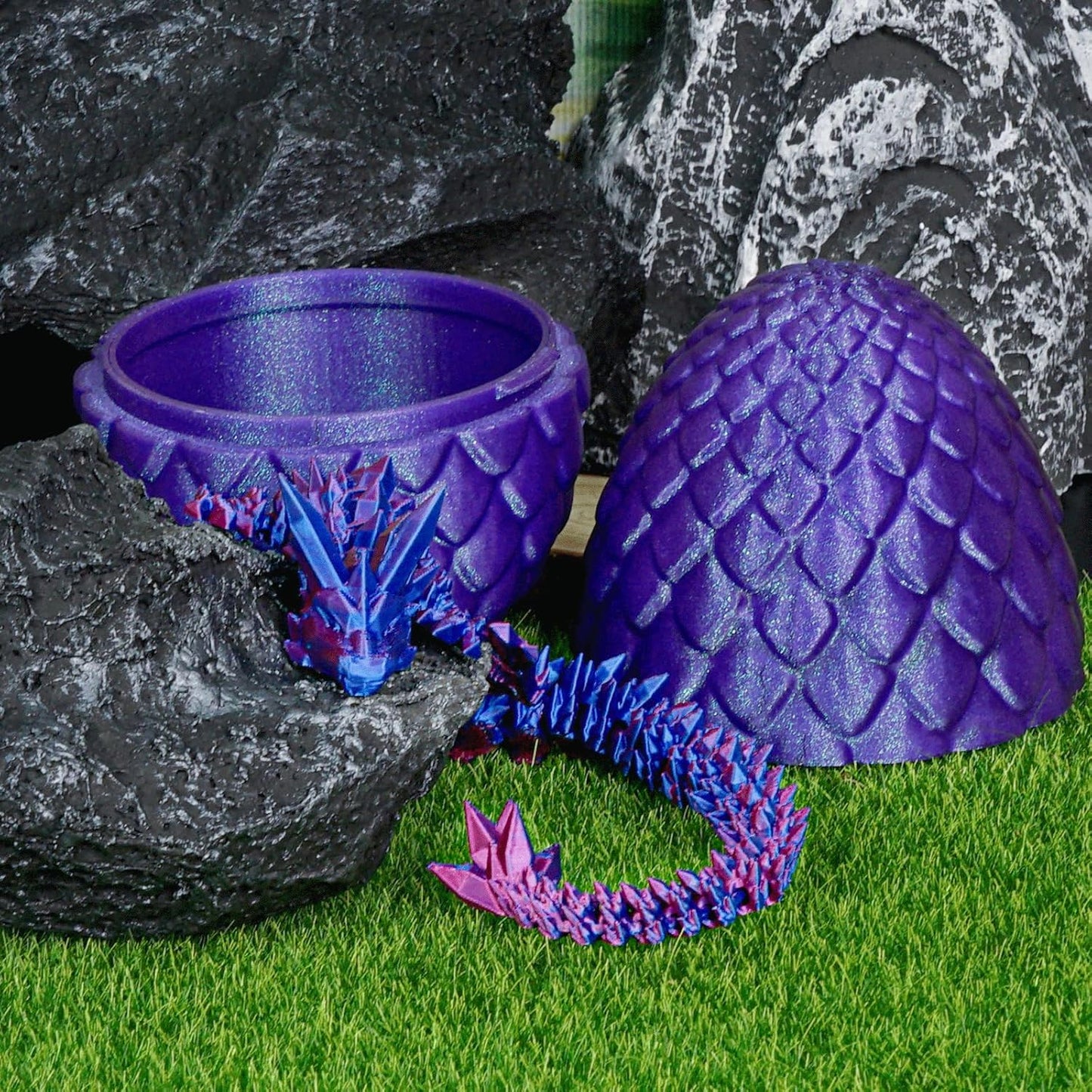 Dragon Eggs with Dragon Inside, 3D Printed Surprise Funny Gifts for Kids, Boys, Girls, Articulated Dragon Fidget Toys for Adults, Executive Desk Toys Office Room Decor (Shiny Purple)