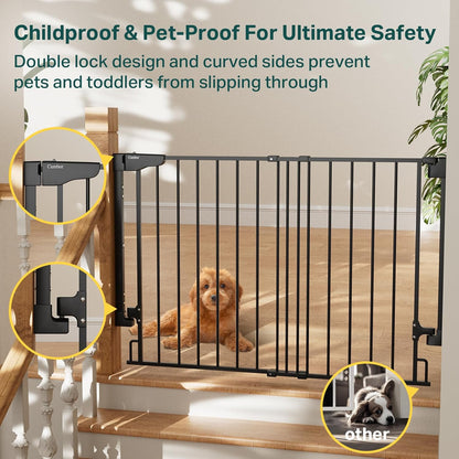 Cumbor 29.2-43" No Bottom Bar Baby Gate for Stairs, 2-in-1 Auto Close Dog Gate Indoor, Hardware Mounted Pet Gate for Doorways with Large Walk Thru Door, Child-Proof Safety Gate for Kids (Black)