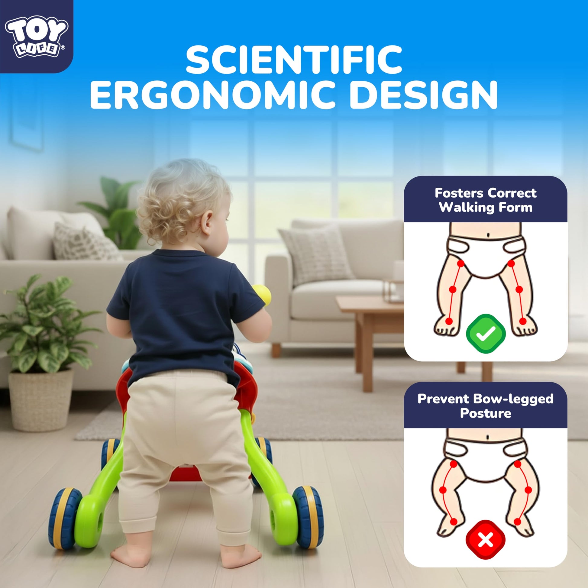 TOY Life 3-in-1 Baby Push Walker & Activity Center, 12+ Months, Red