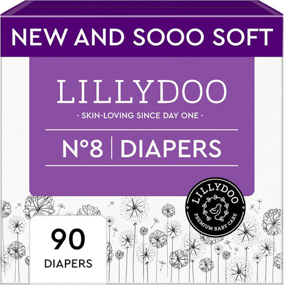Baby Diapers - Size 8 (37+ lbs), Monthly Supply (90 Count), Leak Protection, Skin-Friendly, Ultrasoft, Perfume- & Chlorine-Free, Hypoallergenic, Dermatologist Tested, Oeko-TEX®