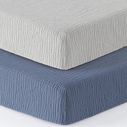 Bearmoss Muslin Mini Crib Sheets for Pack N Play Mattress - 100% Cotton - 38"x24" Soft Breathable