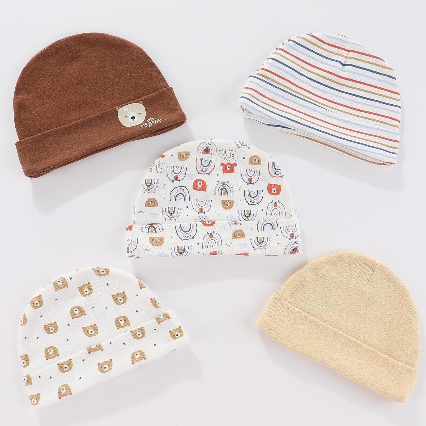 Baby Hat and Mittens Set Newborn Baby Hats Caps for Baby Boys Girls 0-6 Months 100% Cotton