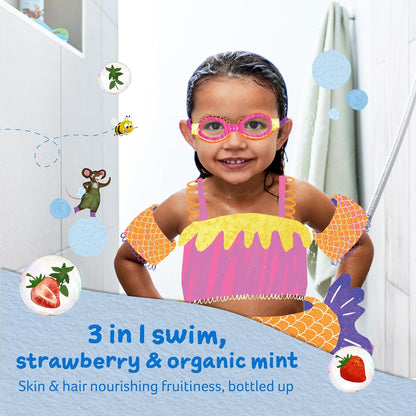 Childs Farm, Kids 3 in 1 Swim, Strawberry and Organic Mint, Body Wash, Shampoo and Conditioner