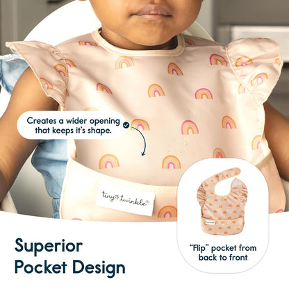 Tiny Twinkle Mess-Proof Baby Bib - Waterproof Bib for Baby Girl - Machine Washable - Adjustable