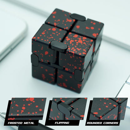 Infinity Cube Fidget Toy, Metal Anxiety Relief Toys Fidget Cube for Adults, ADHD Desk Toys for Kids Boys Girls for Stocking Stuffers, Easter Basket Stuffers (Black Red)