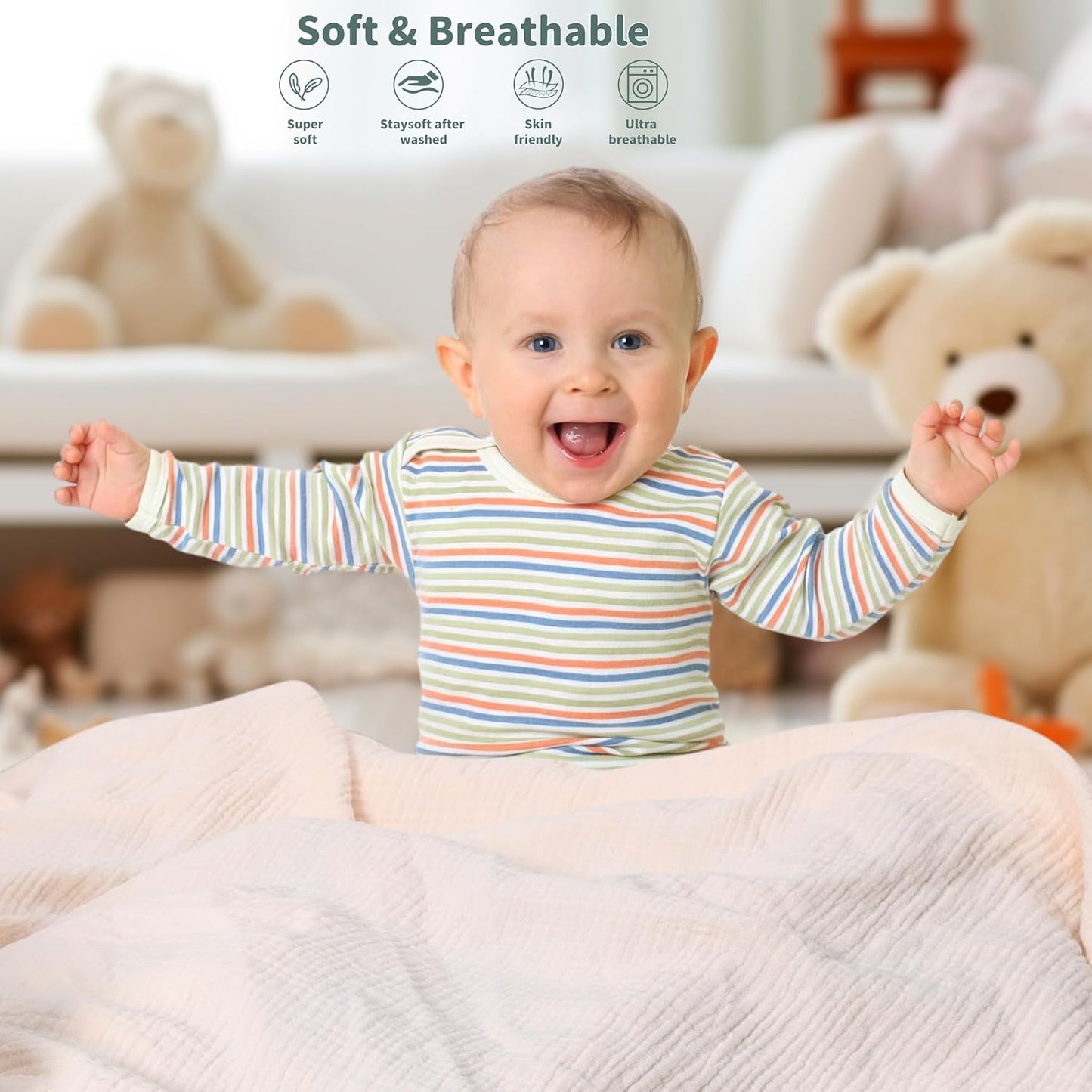 Muslin Swaddle Blankets for Newborn, 2 Pack Breathable Soft Receiving Blanket, Large 41 x 41 inches