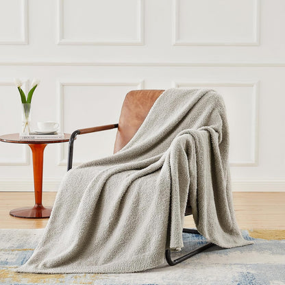 CYMULA Super Soft Knit Throw Blanket Twin Size Light Grey-Lightweight Plush Fuzzy Fluffy Warm Cozy