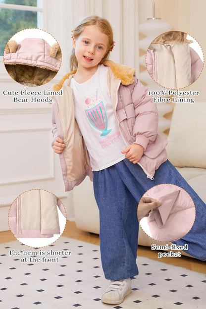 TUONROAD Baby Girls Coats for 6 Months-5 Years Toddlers Boy Winter Jacket Warm Bear Hooded Outdoor Coats Size 5