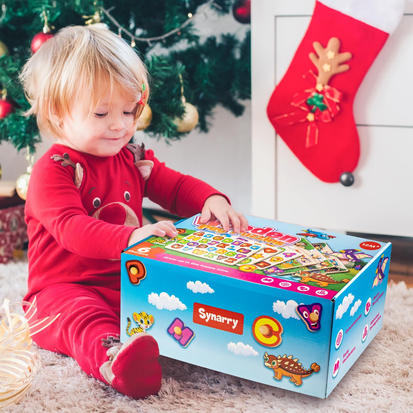 SYNARRY Wooden Puzzles for Toddlers 1-3, 6XSET Puzzles for Toddlers 2-4 with Rack, Learning