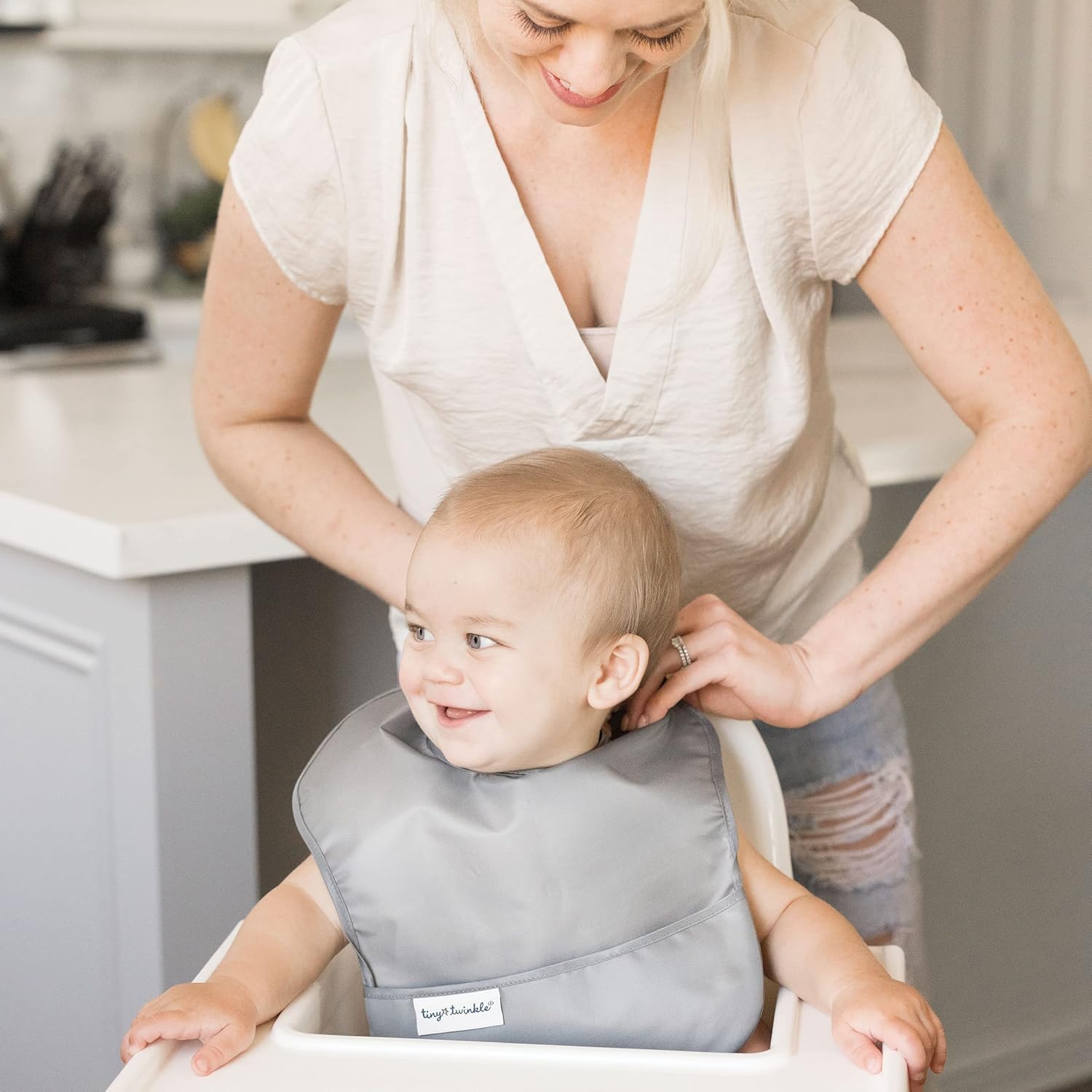 Tiny Twinkle Mess Proof Baby Bibs for Eating - Waterproof, Wipeable Bibs - Toddler Bibs - Travel