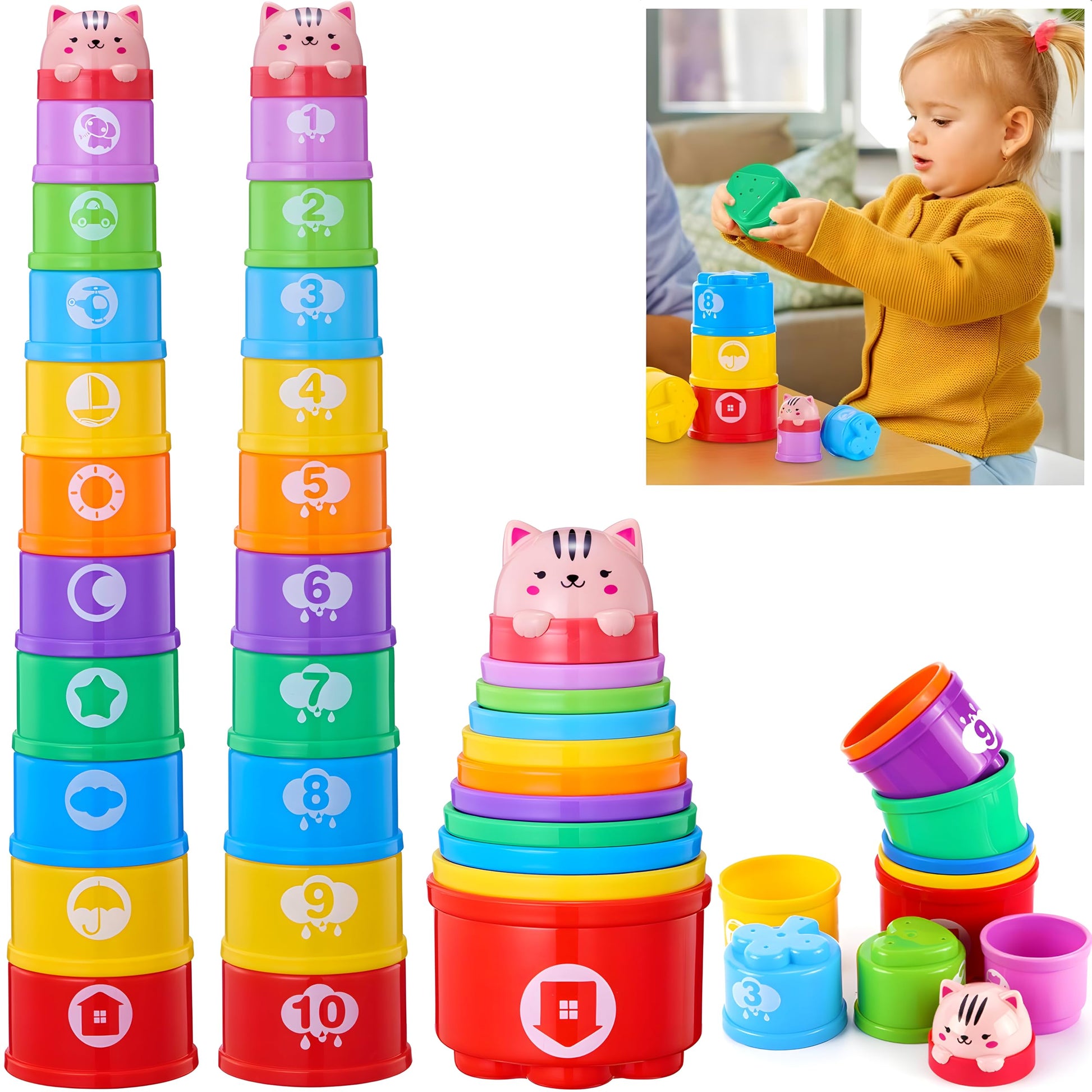 Wanonoo Stacking Cups Baby Toy Set, Nesting Stacking Toys for Toddlers 1-3 Montessori Toys for 1