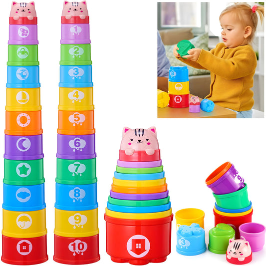 Wanonoo Stacking Cups Baby Toy Set, Nesting Stacking Toys for Toddlers 1-3 Montessori Toys for 1
