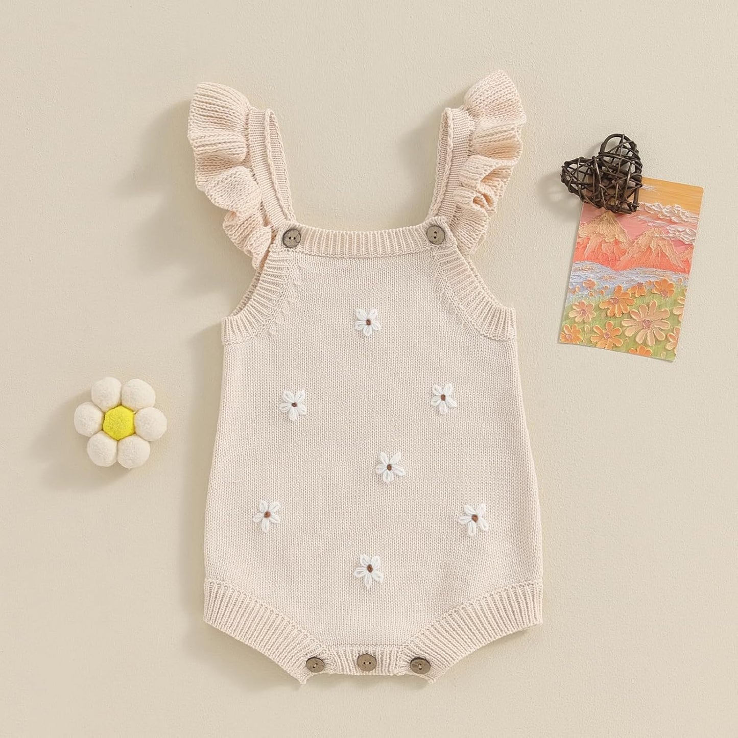 BULINGNA Newborn Infant Baby Girl Summer Romper Sleeveless Floral Knitted Bodysuit One Piece Jumpsuit Baby Girl Overalls