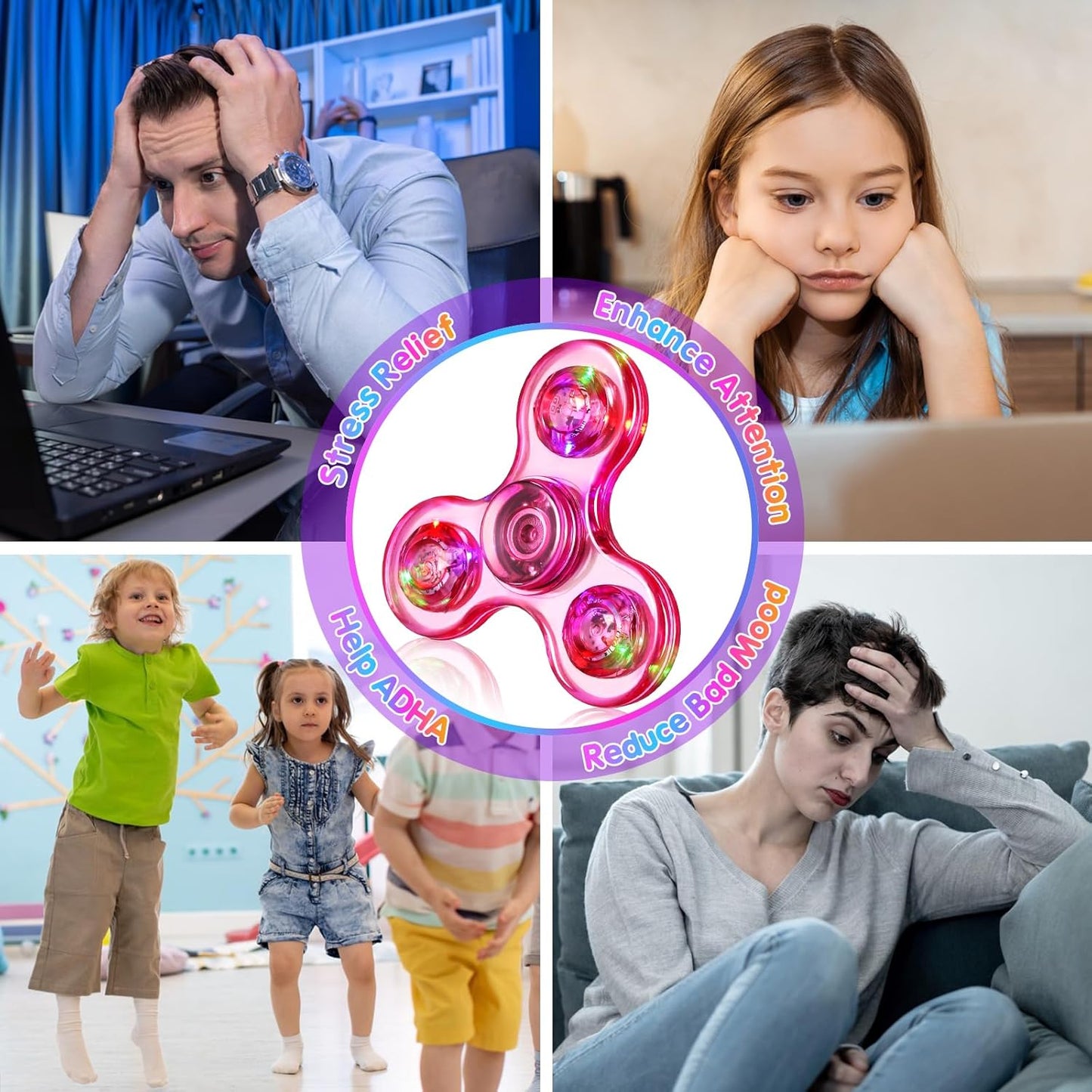 Gigilli Fidget Spinners, LED Light Up Sensory Fidget Toys for Kids, Glow in The Dark Party Favors for Kids 4-8-12, ADHD Anxiety Stress Relief Goodie Bag Stuffers Birthday Classroom Prizes Return Gifts