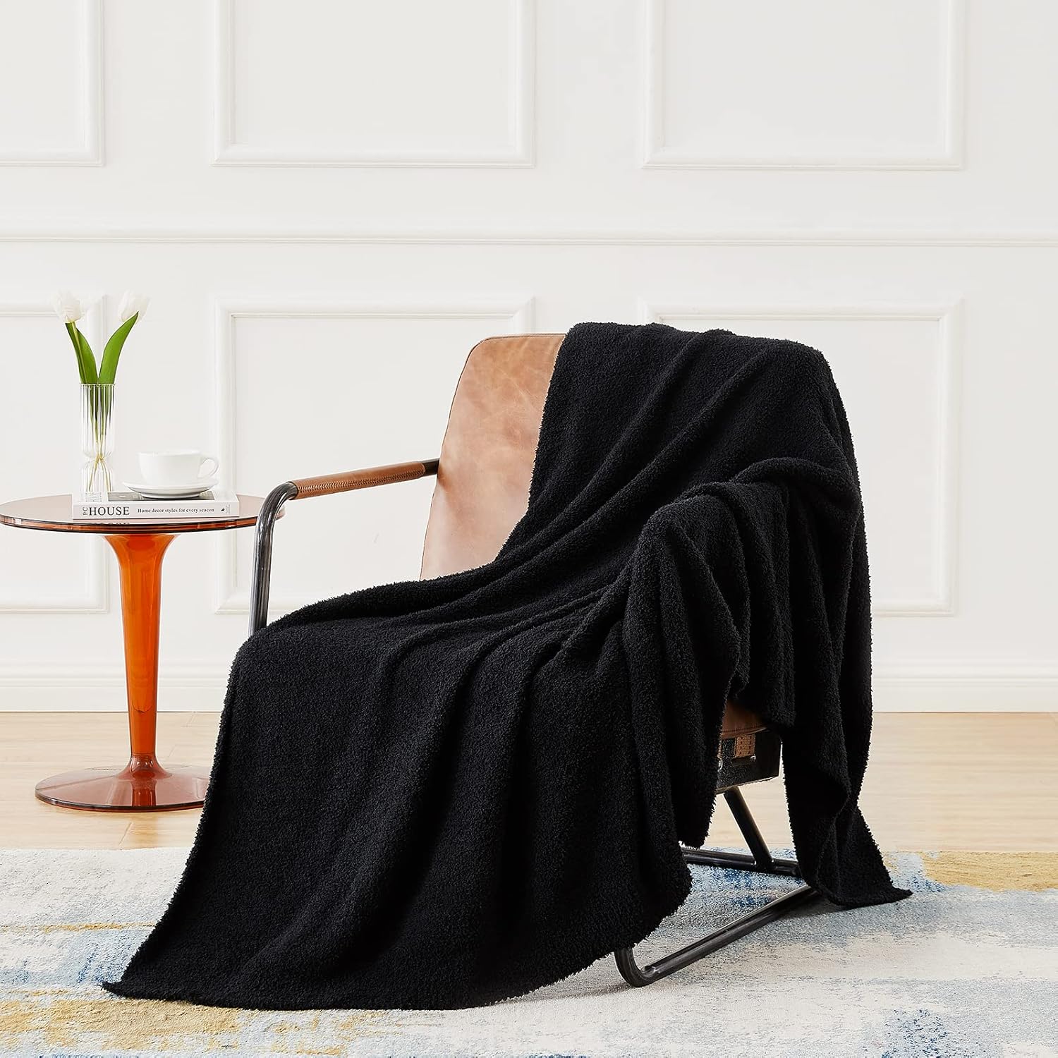 CYMULA Super Soft Knit Throw Blanket Twin Size Black-Lightweight Plush Fuzzy Fluffy Warm Cozy