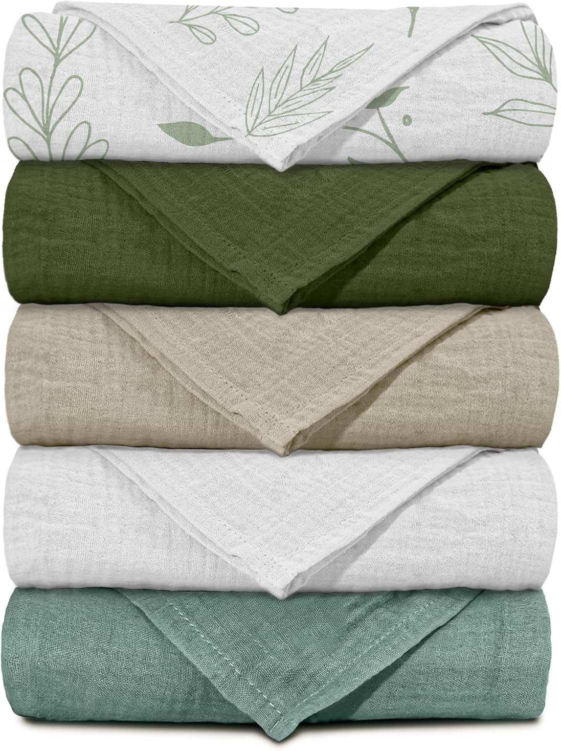 Muslin Receiving Blankets, Neutral Blanket Swaddling for Newborn Boys and Girls, 5 Pack Breathable