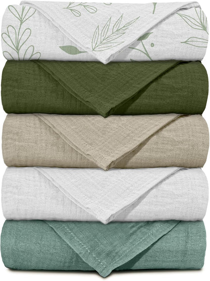 Muslin Receiving Blankets, Neutral Blanket Swaddling for Newborn Boys and Girls, 5 Pack Breathable