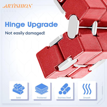 Fidget Cube, Zinc Aolly Metal Infinity Cube Fidget Desk Toy, Punk Style Design with Exquisite Case, Durable and Heavy Cool Gadgets, Adult Fidget Toys for Alleviate Stress and Anxiety(Red)