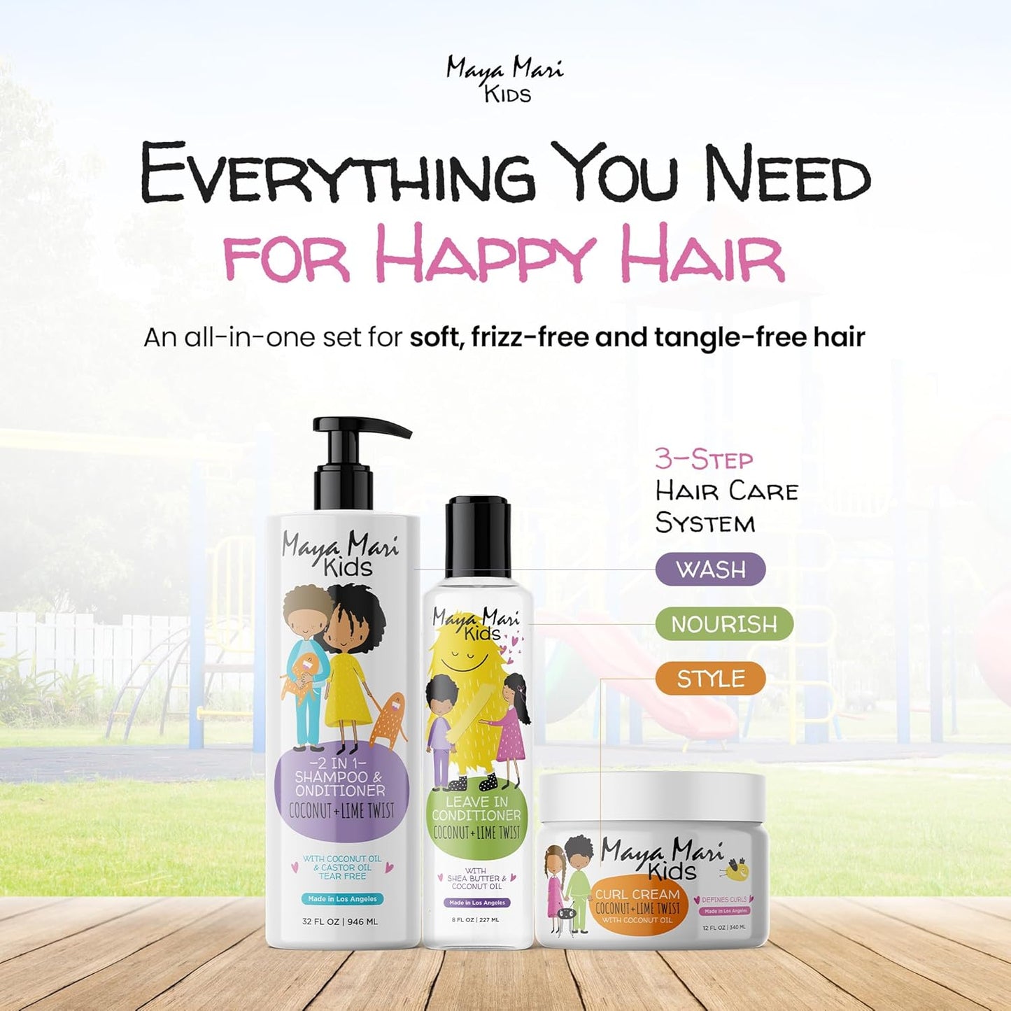 Kids Curly Hair Gift Set | 2-in-1 Kids Shampoo & Conditioner, Curl Cream, & Leave-In Conditioner |