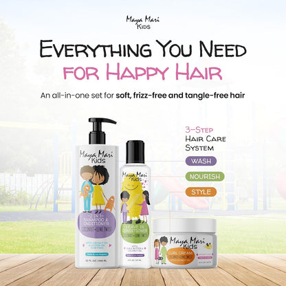 Kids Curly Hair Gift Set | 2-in-1 Kids Shampoo & Conditioner, Curl Cream, & Leave-In Conditioner |