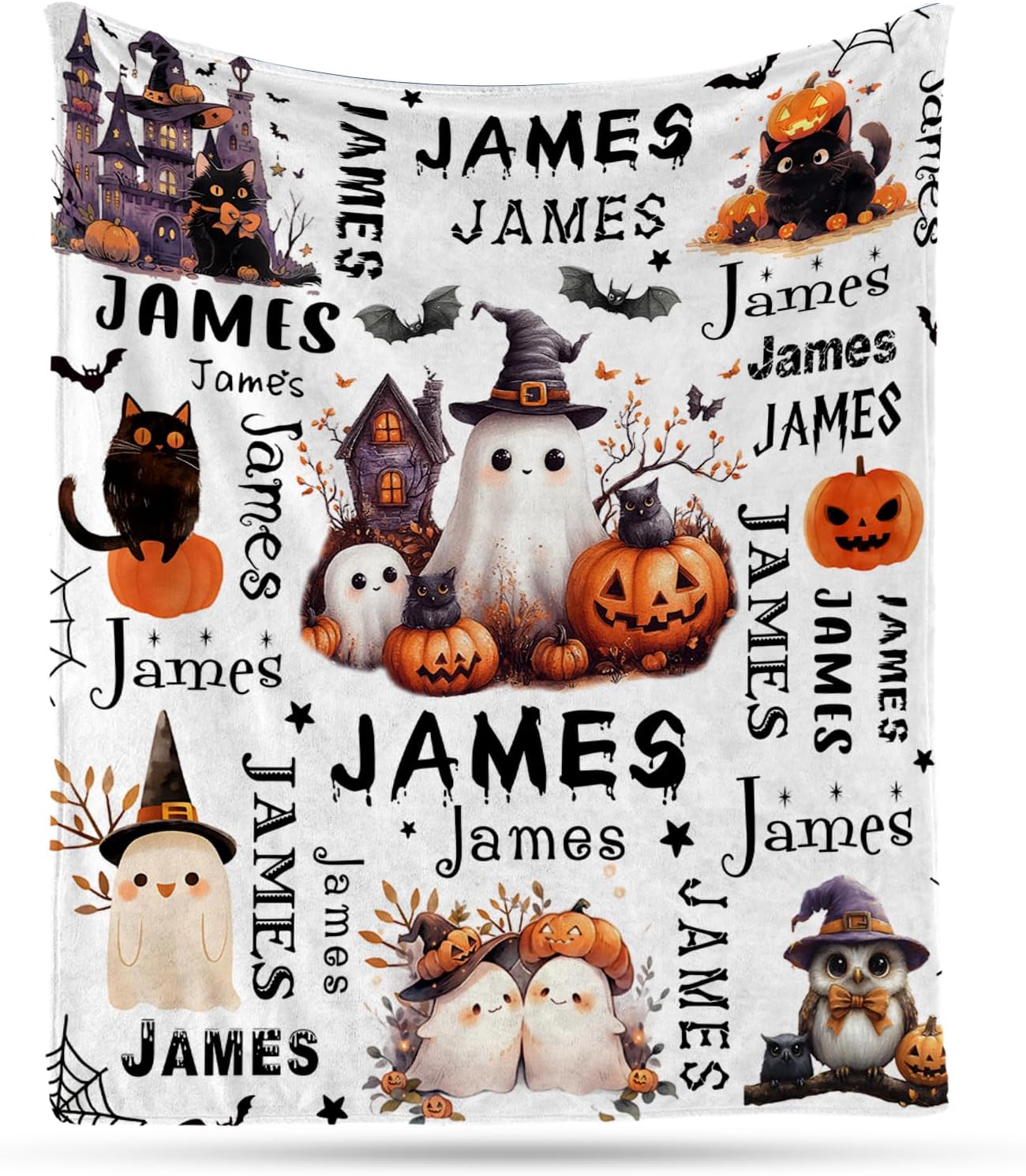 Ship Next Day, Custom Halloween Blanket - Printed in USA, Personalized Baby Blankets with Name