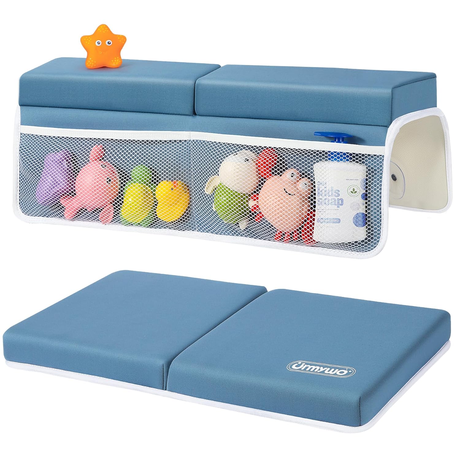 URMYWO Bath Kneeler and Elbow Rest Pad Set - 1.5" Thick Baby Bath Kneeler Pads with Toys Organizer