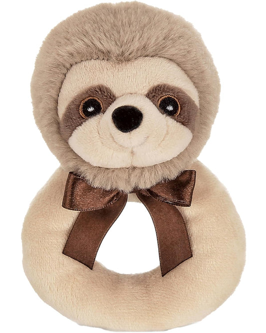 Bearington Baby Lil’ Speedster - 5.5 Inch Sloth Plush Stuffed Animal Soft Ring Rattle, Sloth Baby Stuff - Newborn Toy Plush Animal
