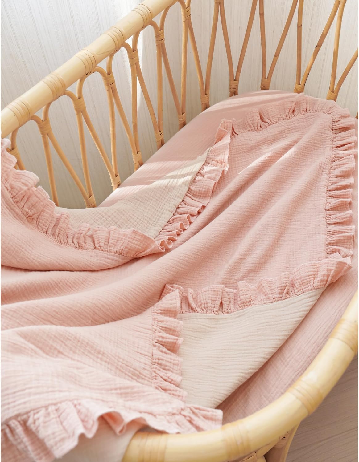 Konssy Flounce Muslin Baby Blankets, Cotton Crib Blanket for Baby Infant Toddler, Super Soft and