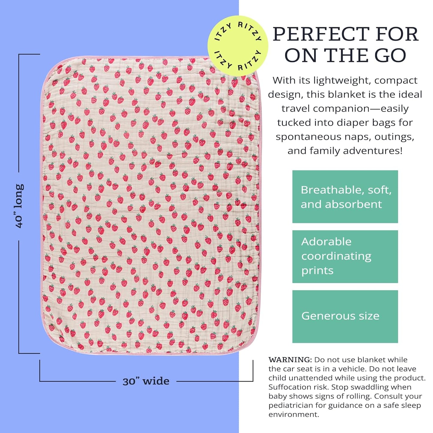 Itzy Ritzy Baby Blanket – Soft Cotton Muslin Multi-Use Blanket - Can Be Used as a Tummy Time Mat