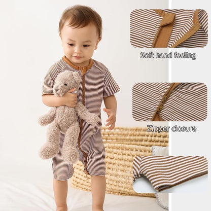 Feidoog Baby Boys 2Pack Rompers Summer Short Sleeve 2 Way Zipper One-Piece Romper Jumpsuit Sleep and Play