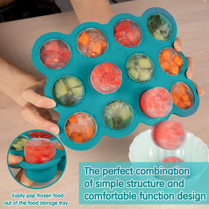 Baby Food Freezer Tray with Clip on Lid, 12 x 1.5 Ounce Baby Food Storage Container, Silicone