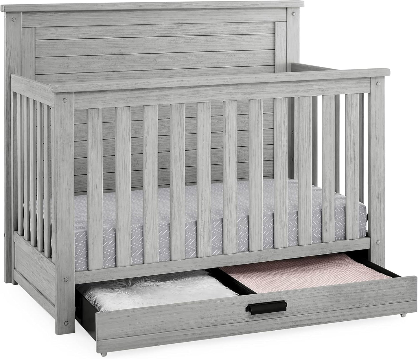 Delta Children Simmons Kids Caden 6-in-1 Convertible Crib with Trundle Drawer, Greenguard Gold