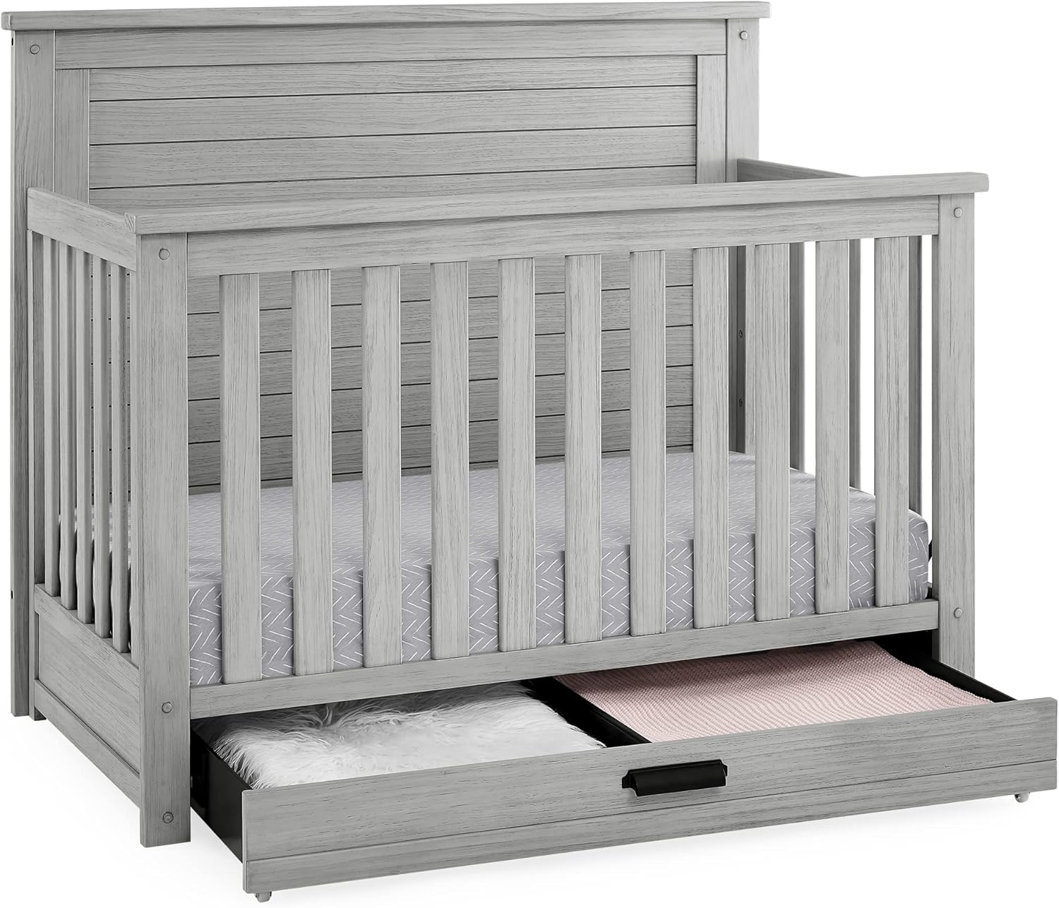 Delta Children Simmons Kids Caden 6-in-1 Convertible Crib with Trundle Drawer, Greenguard Gold