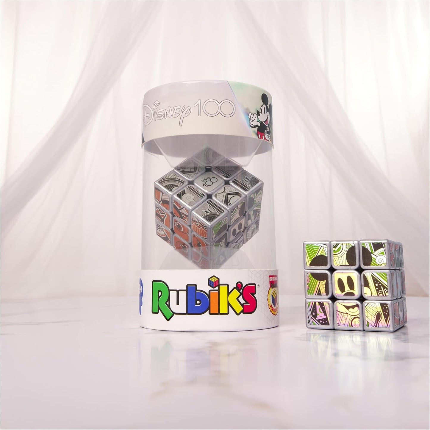 Rubik's Cube, Disney 100th Anniversary Metallic Platinum 3x3 Cube, Fidget Toys Adults, Mickey Mouse Toys, Easter Basket Stuffers, Disney Toys for Adults & Kids Ages 8+